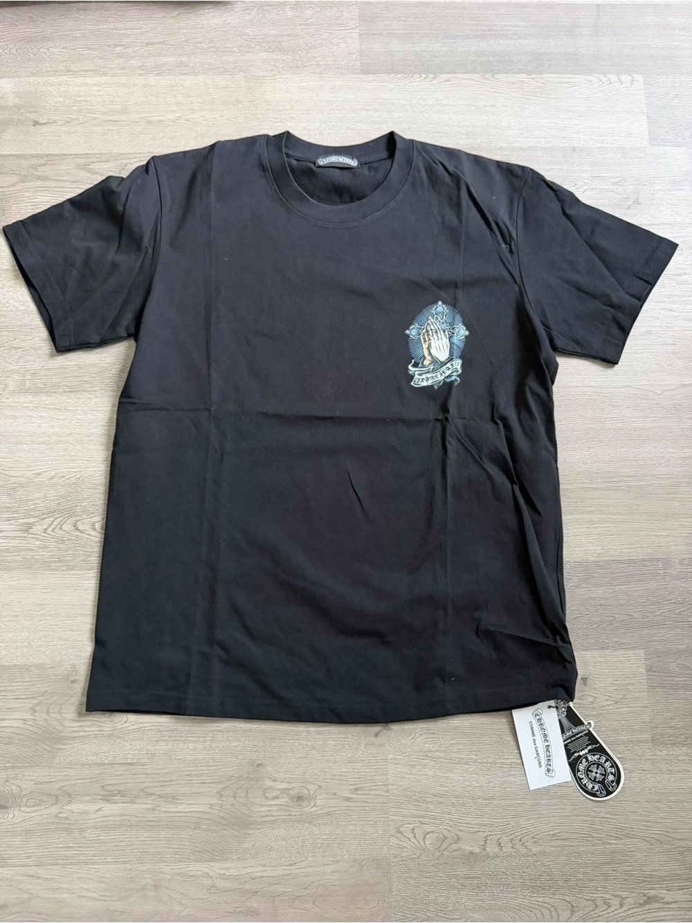 Chrome Hearts Black Tee with Small Praying Hands Graphic